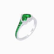 Heart Shape Ring with Diamond Halo and French-Cut Gemstone Shoulder Accents - Shahin Jewelry